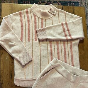 Vintage Blush Pink Knit Lounge Set | 70s Style Cozy Matching Sweater Set (S-M)